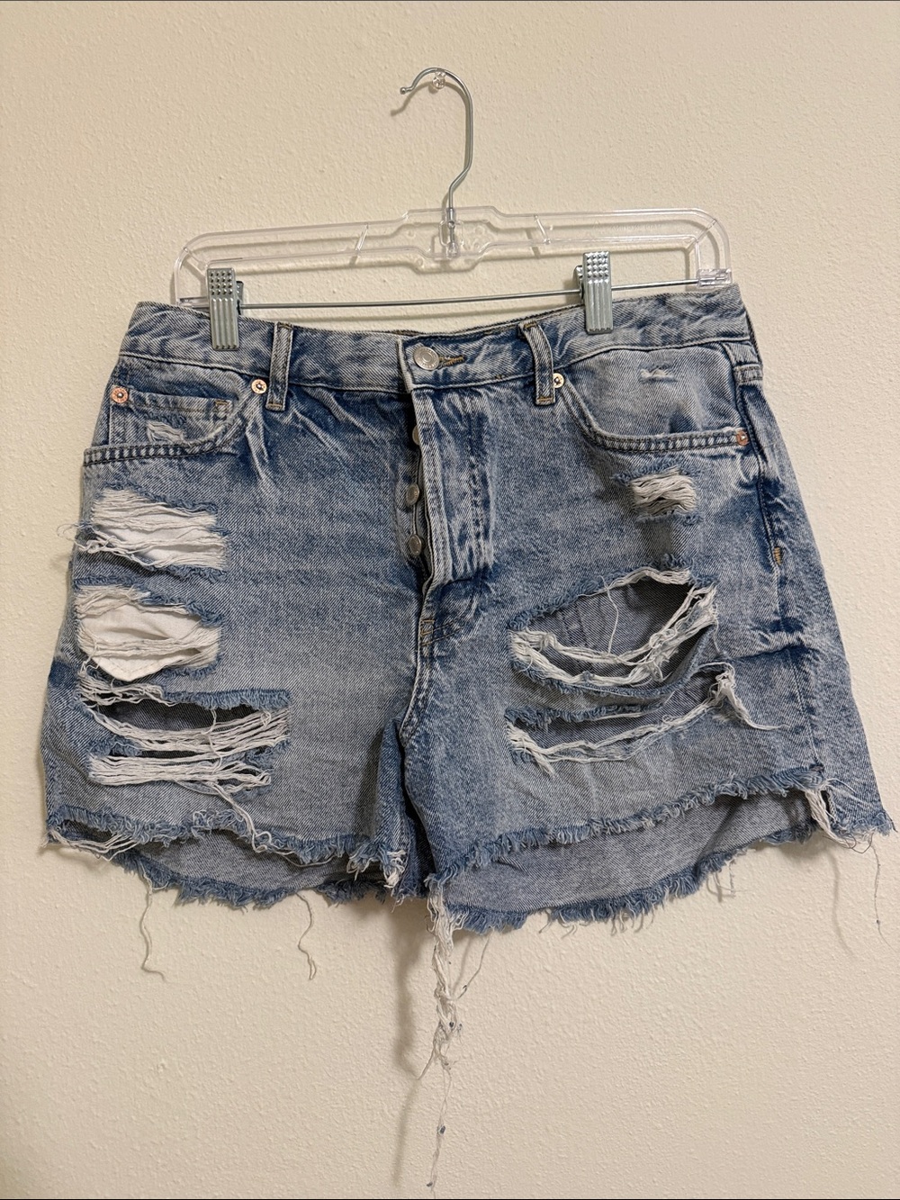Free People Women's Light Blue Distressed Denim Jean Shorts